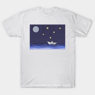 Paper boat night scene T-Shirt